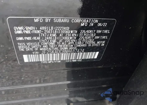 2022 Subaru Forester Premium z USA, uszkodzony, nr VIN JF2SKADC8NH487424